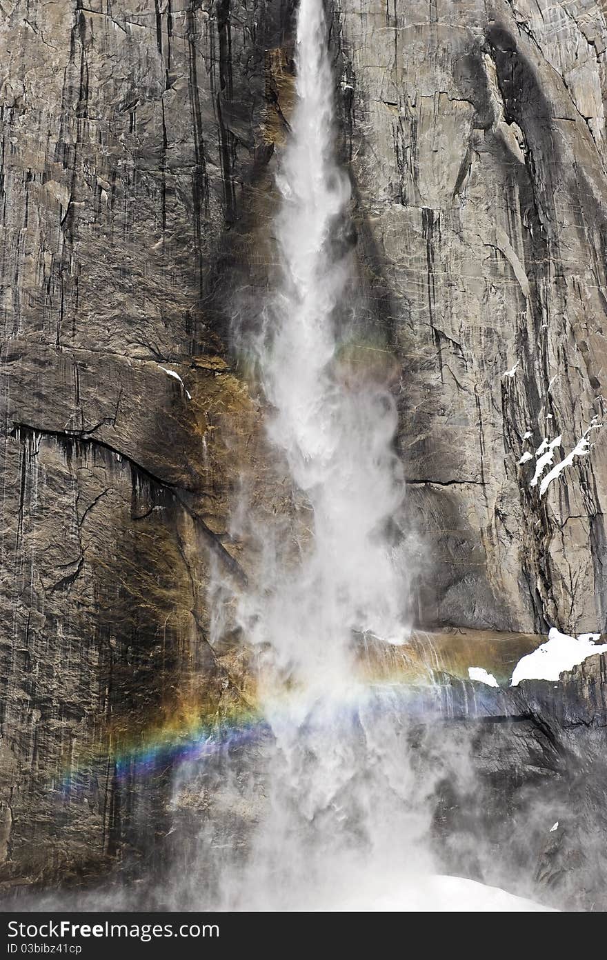 Beautiful waterfall and Rainbow in Winter