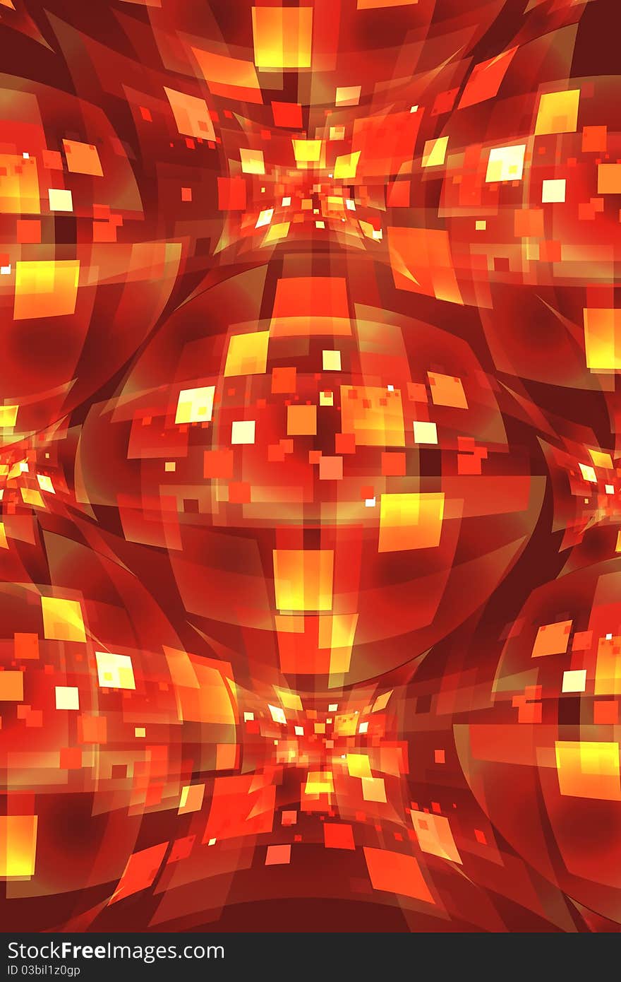 Abstract background made of numerous scattered squares in red, yellow and orange tones. Abstract background made of numerous scattered squares in red, yellow and orange tones.