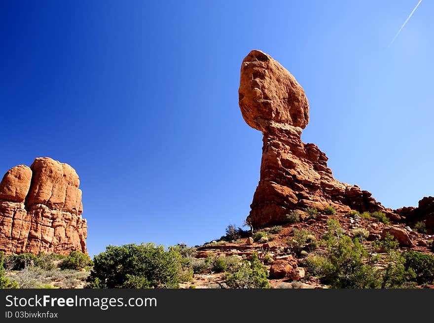 The Balanced Rock formation in Arches National Park in Utah. The Balanced Rock formation in Arches National Park in Utah.