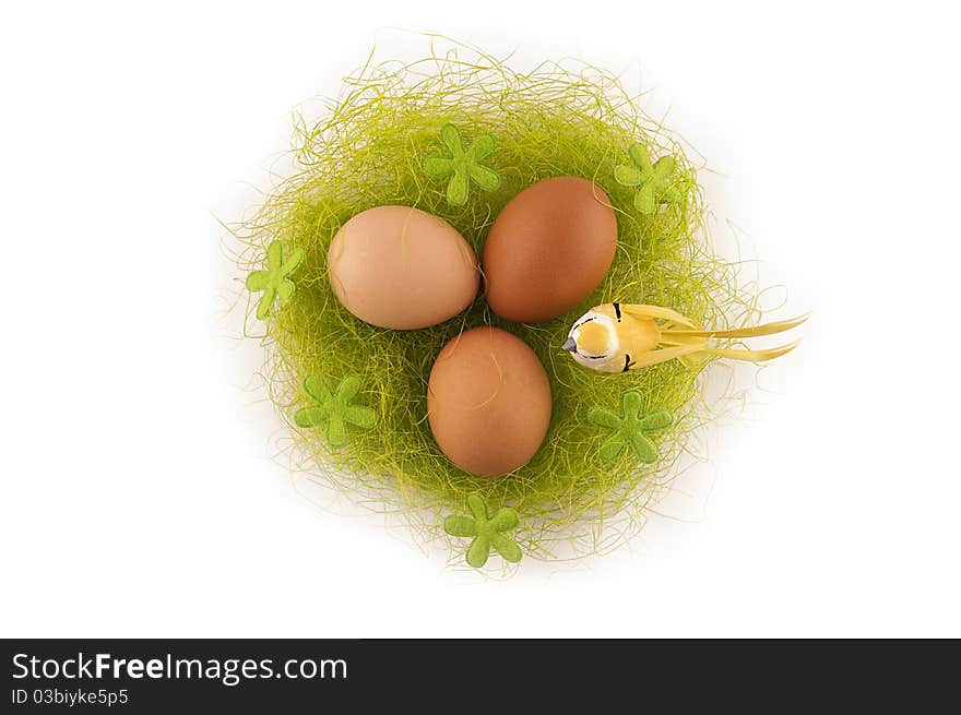 Easter eggs in the nest on a white background