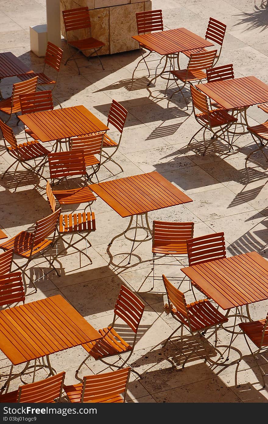 Tables and chairs at an outdoor cafe in Los Angeles,CA.