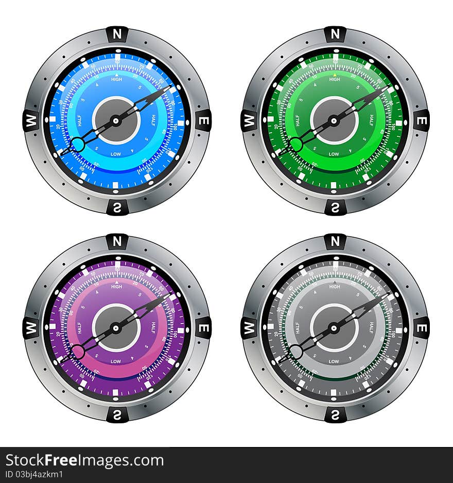 Set of 4 compass isolated on white.This image is a illustration and can be scaled to any size without loss of resolution in ai format. Set of 4 compass isolated on white.This image is a illustration and can be scaled to any size without loss of resolution in ai format.