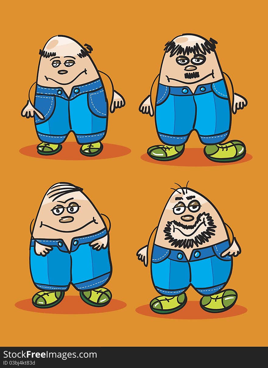 Bald people cartoon, abstract vector art illustration