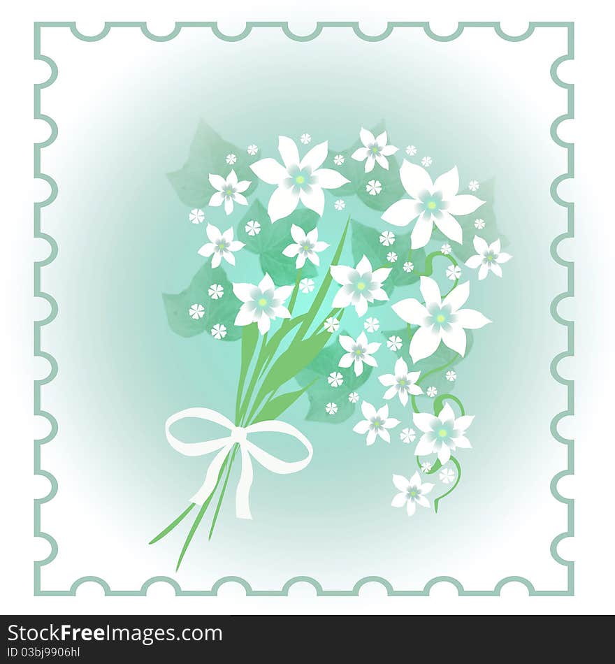 Bouquet of white flowers with bow illustration. Bouquet of white flowers with bow illustration