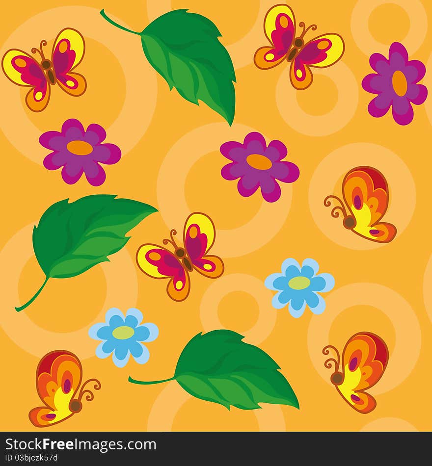 Illustration of a seamless flowers and butterflies