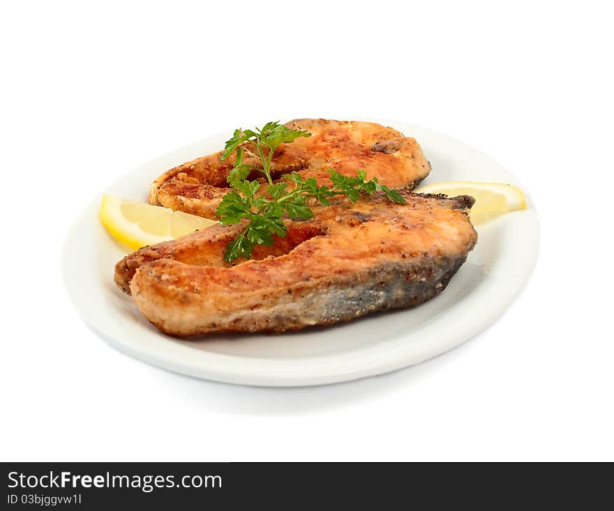 Grilled red fish on a white background