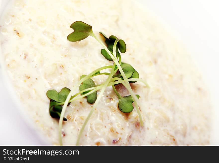 Oatmeal with milk close up view