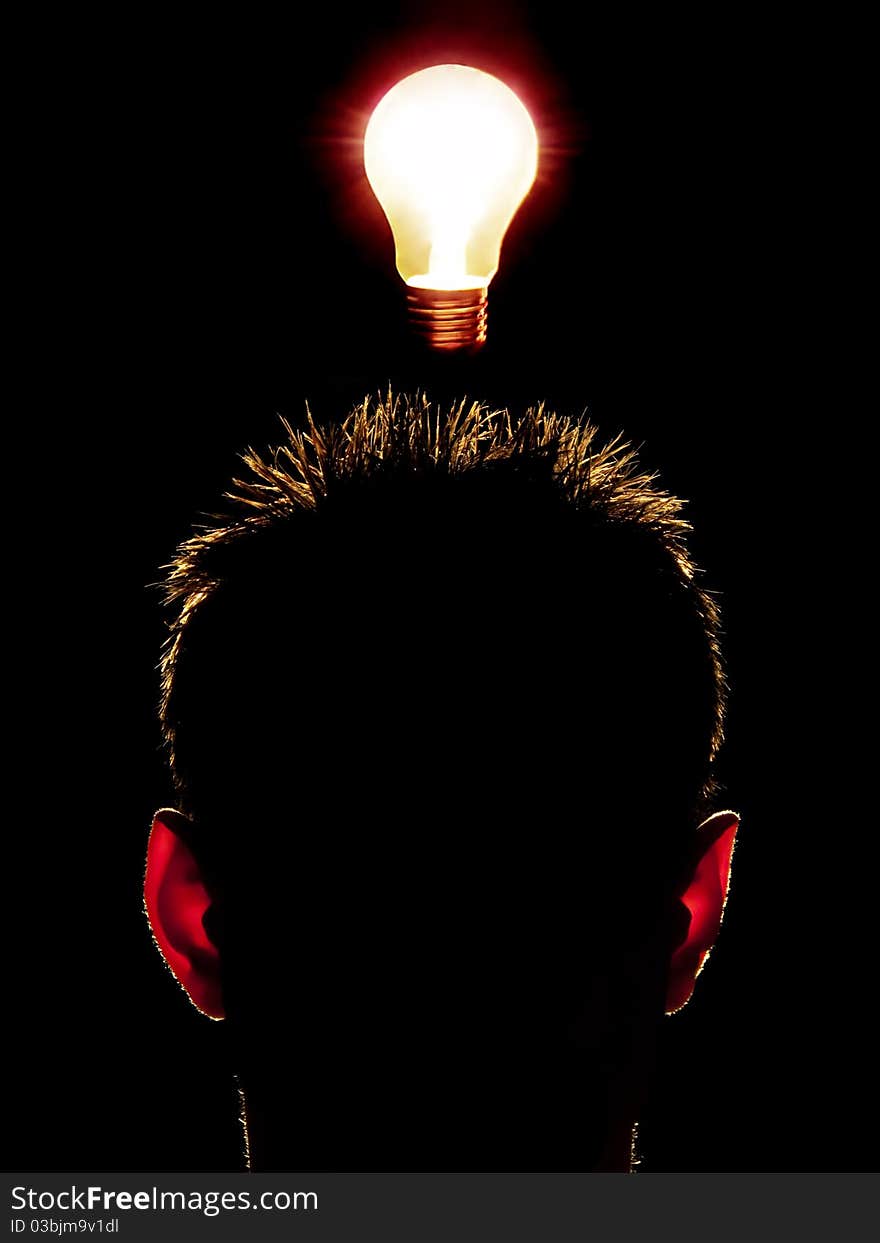 Head and lamp dark background. Head and lamp dark background