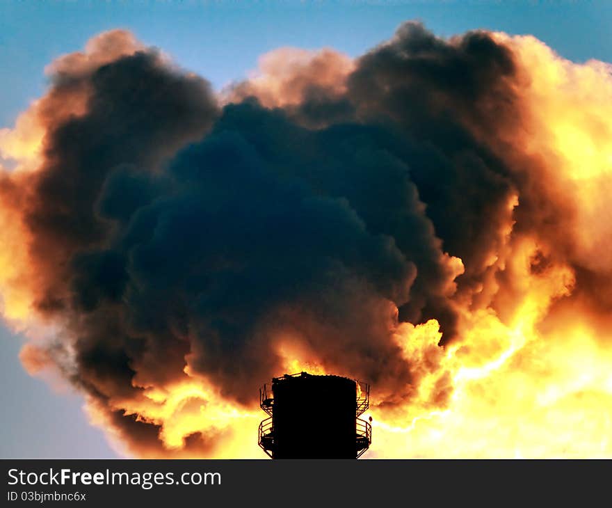 Discharging from tube on sky background. Discharging from tube on sky background