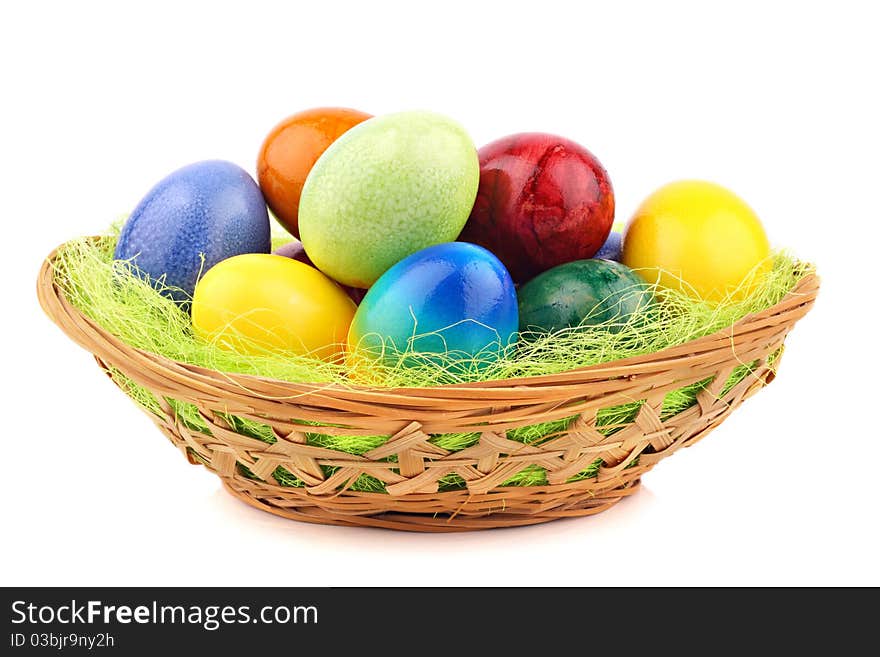 Easter nest with many painted easter eggs. Easter nest with many painted easter eggs.