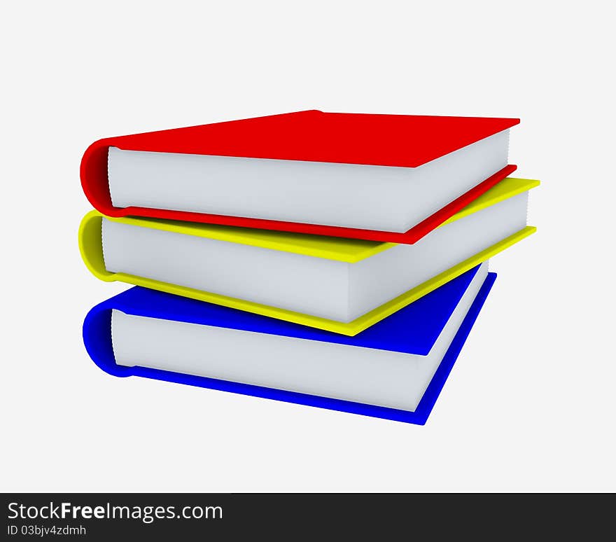 Stack of coloured books on white surface. Rendered in 3D. Stack of coloured books on white surface. Rendered in 3D.