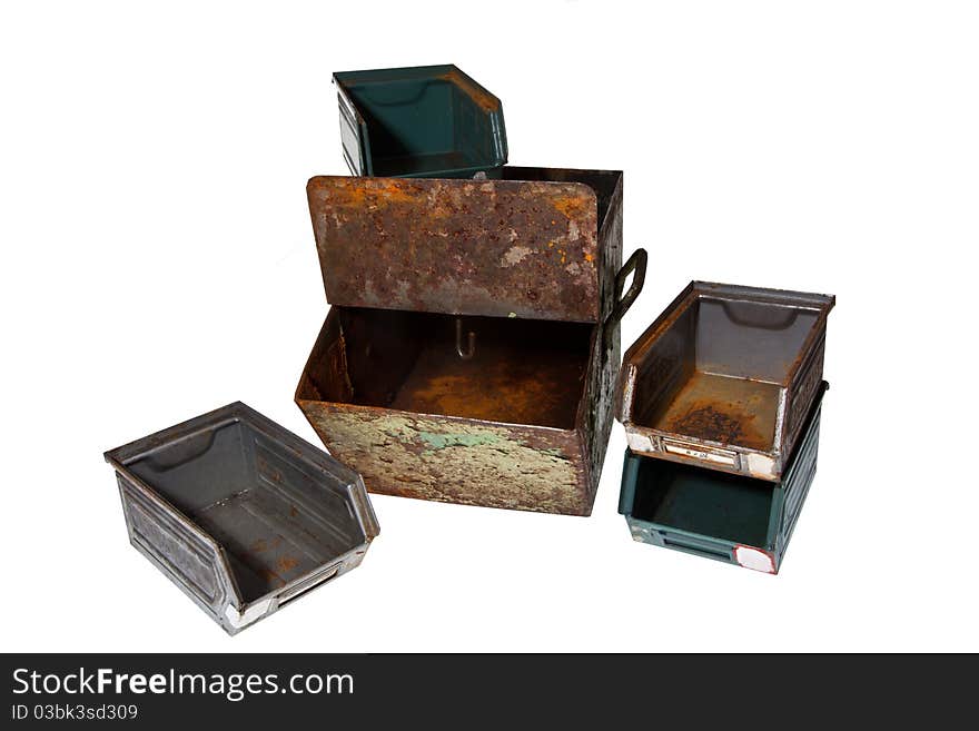 Old vintage and rusty containers and boxes. Old vintage and rusty containers and boxes