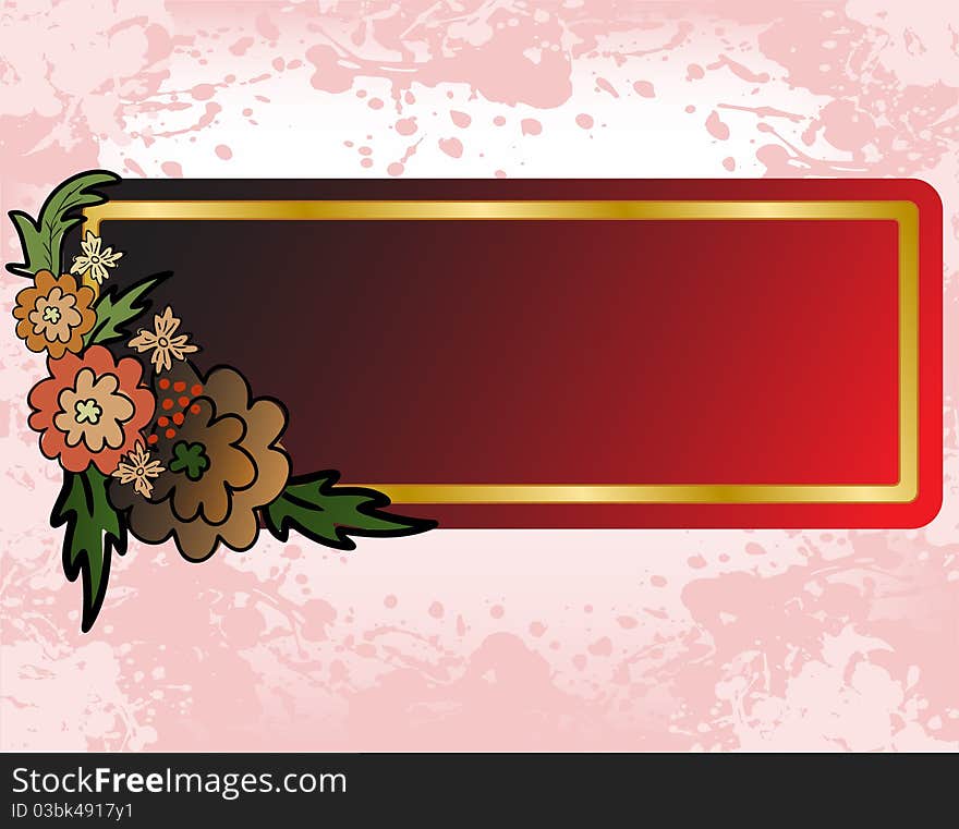 Pink spattered background with brown flowers and gilded frame. Pink spattered background with brown flowers and gilded frame