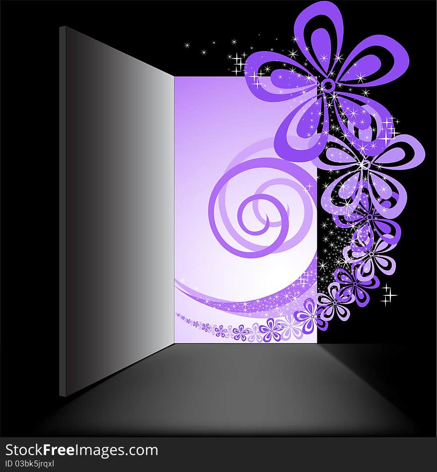 In the open doorway burst lilac floral vortex. In the open doorway burst lilac floral vortex