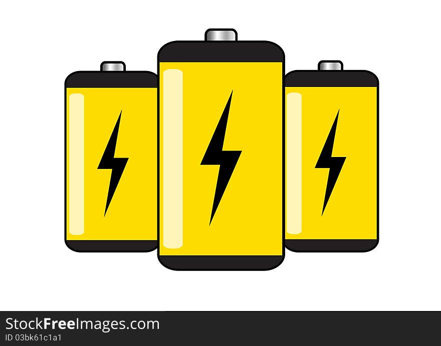 Illustration of three yellow batteries