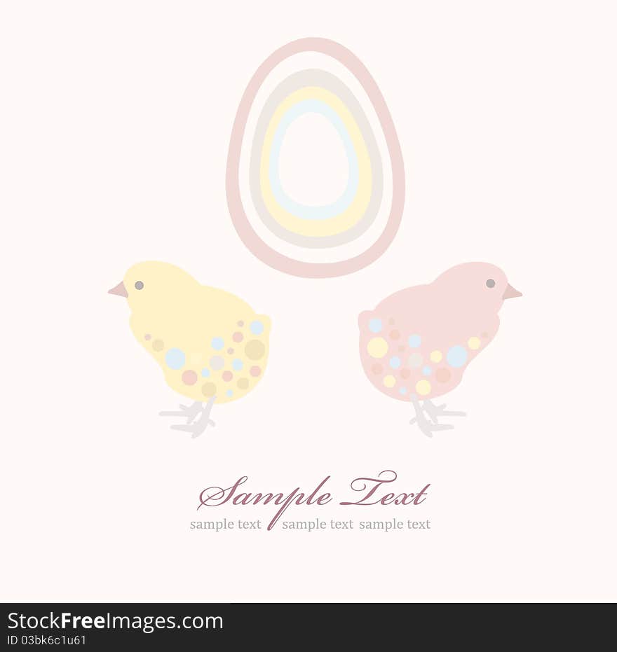 Cute easter chicken and egg background card.