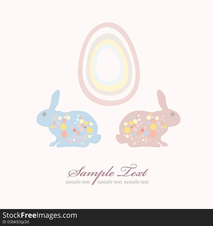 Cute easter rabbit and egg card .