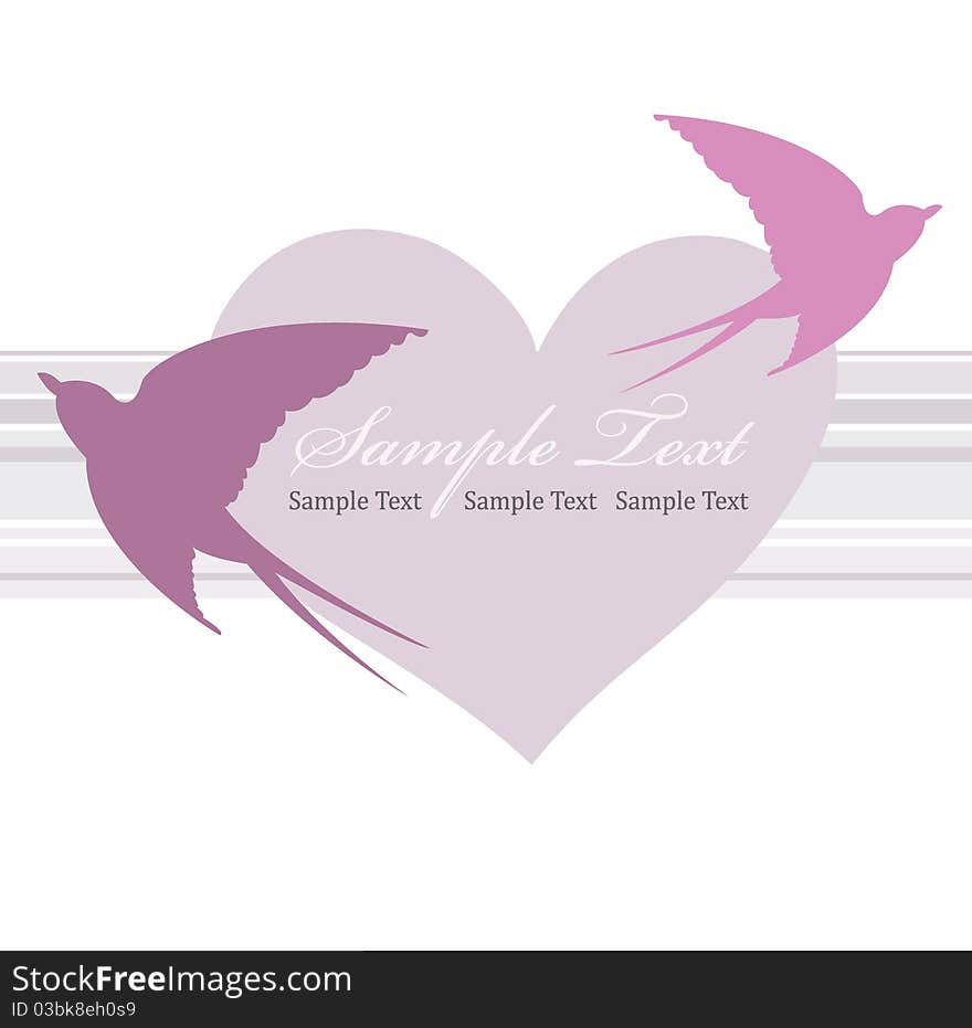 Valentines day card with heart and swallow