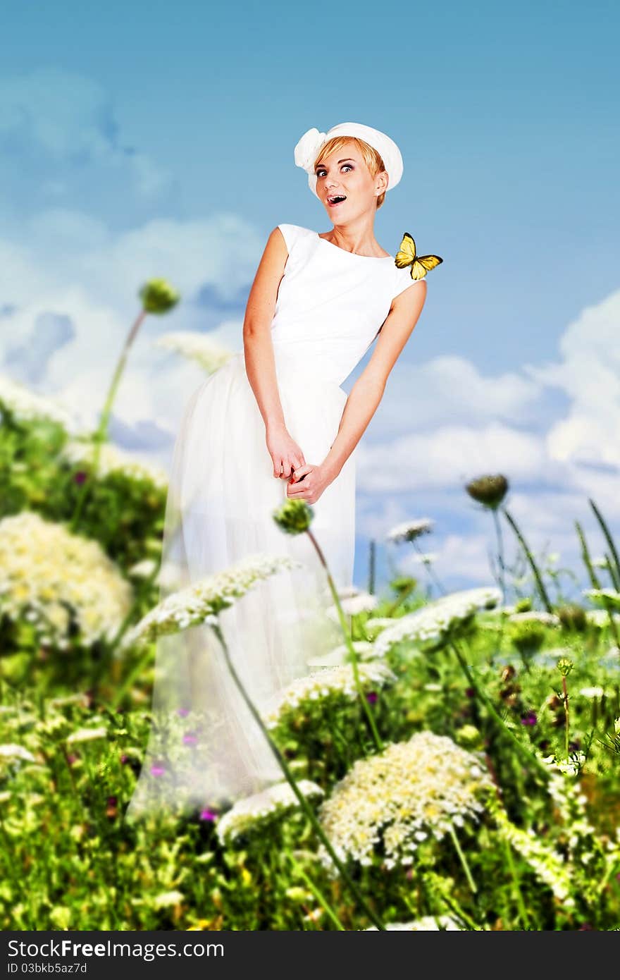 Beauty young woman in white dress