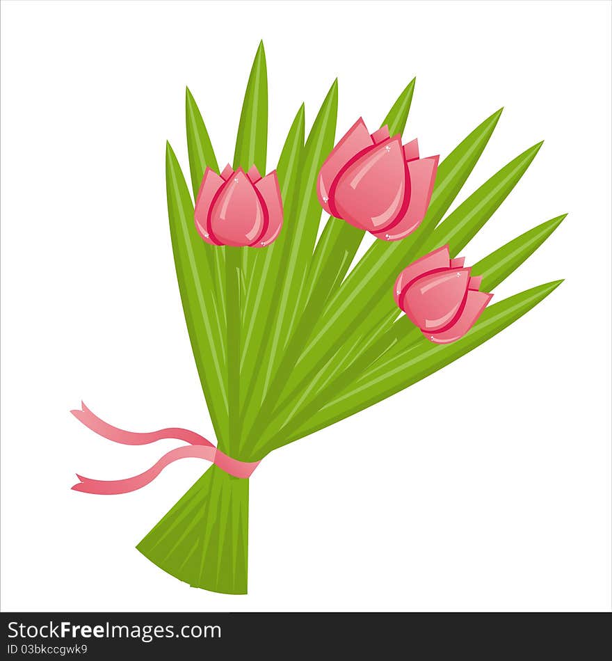 Bunch of pink tulips isolated on white