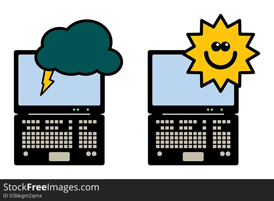 Laptop computer - storm and clear symbol