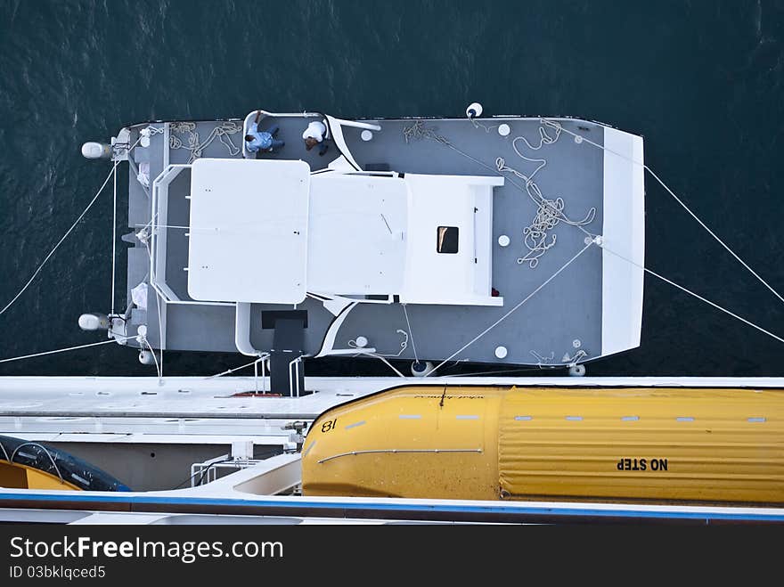 Pilot boat approaching a cruiseship