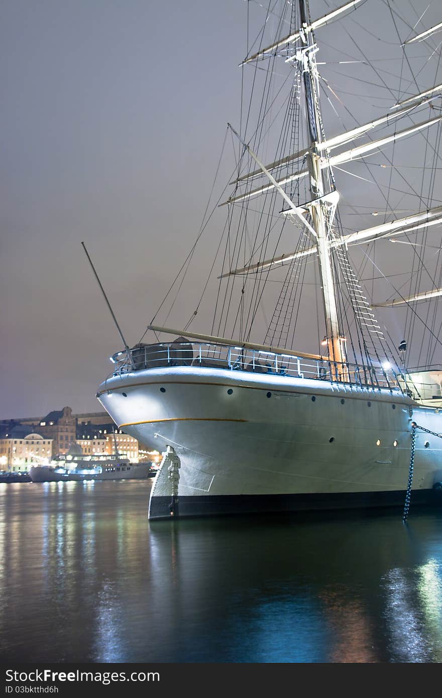 Back of the boat called chapman lying in water in Stockholm