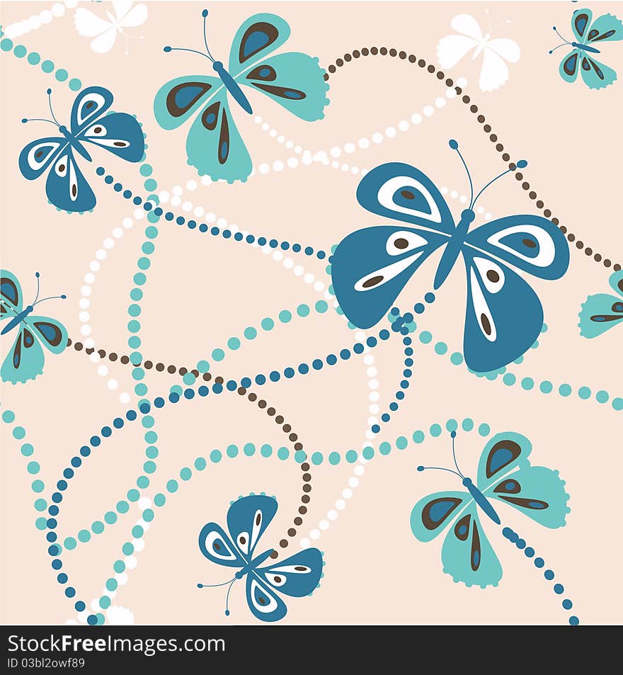 Elegant seamless pattern with blue butterflies