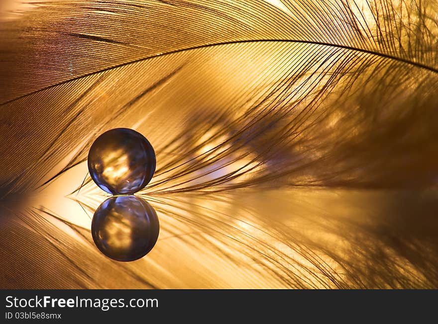 A marble and a feather on background. A marble and a feather on background