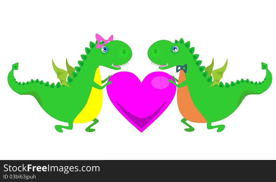 Two dragons with a heart. Two dragons with a heart