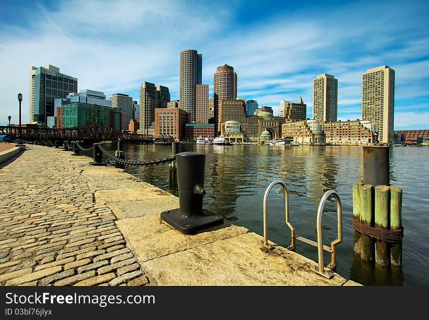 View of Boston Financial District and Harbor. Massachusetts - USA.