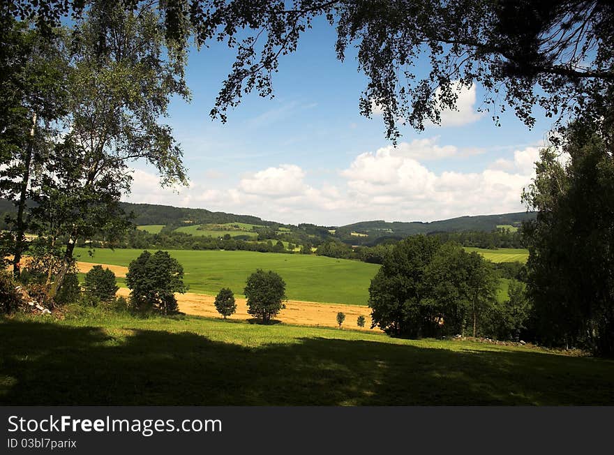 Fields and trees under summer sky. Fields and trees under summer sky