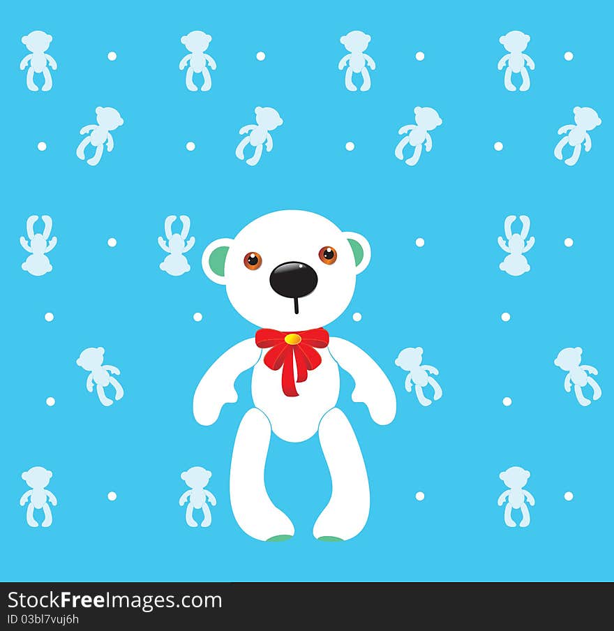 White cartoon bear toy on a blue background