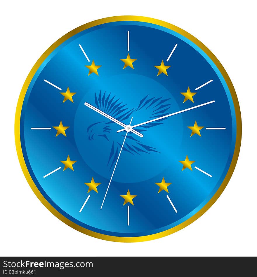 Metallic blue clock with eagle and stars. Metallic blue clock with eagle and stars