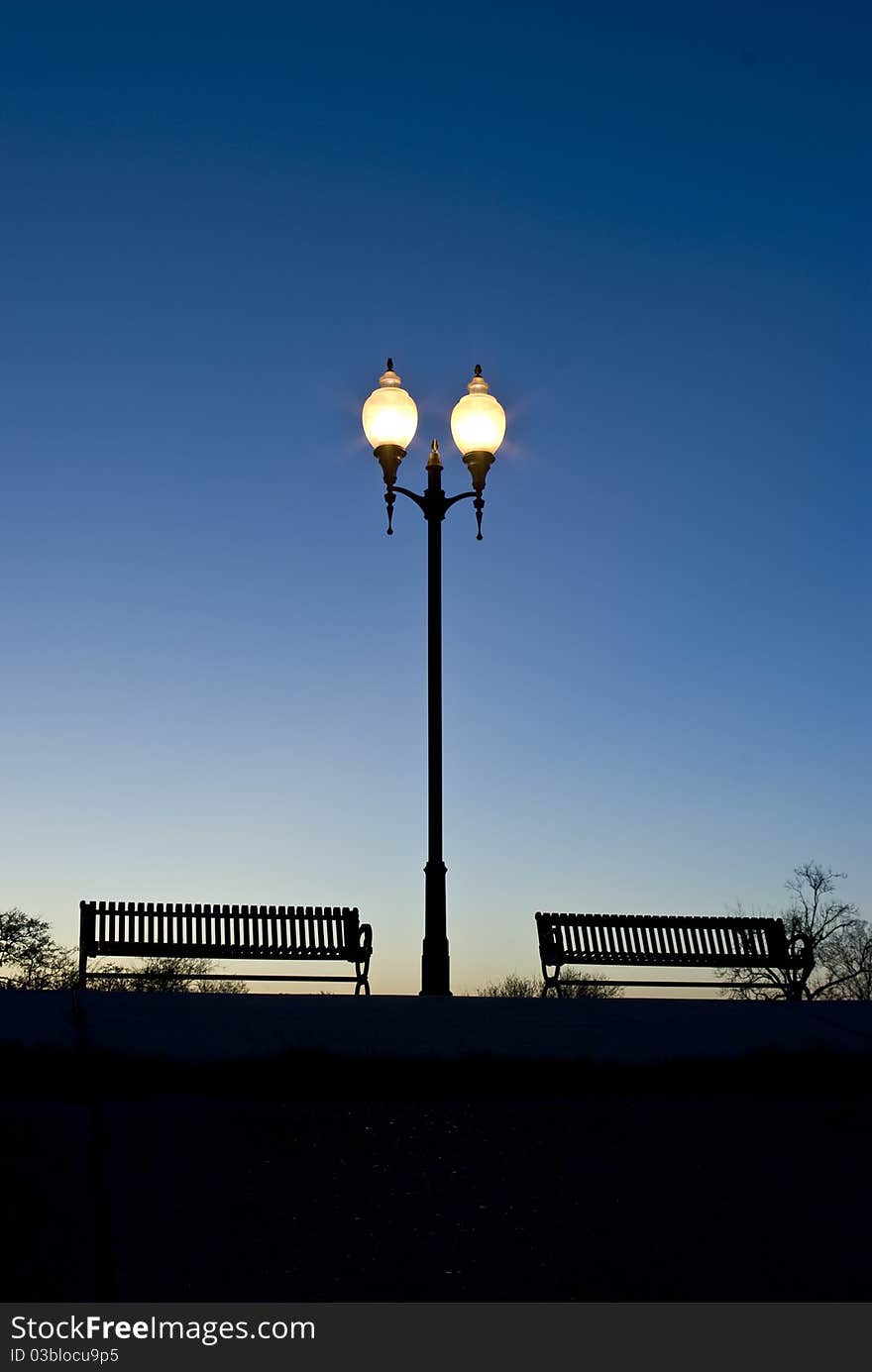 Park benches in the evening