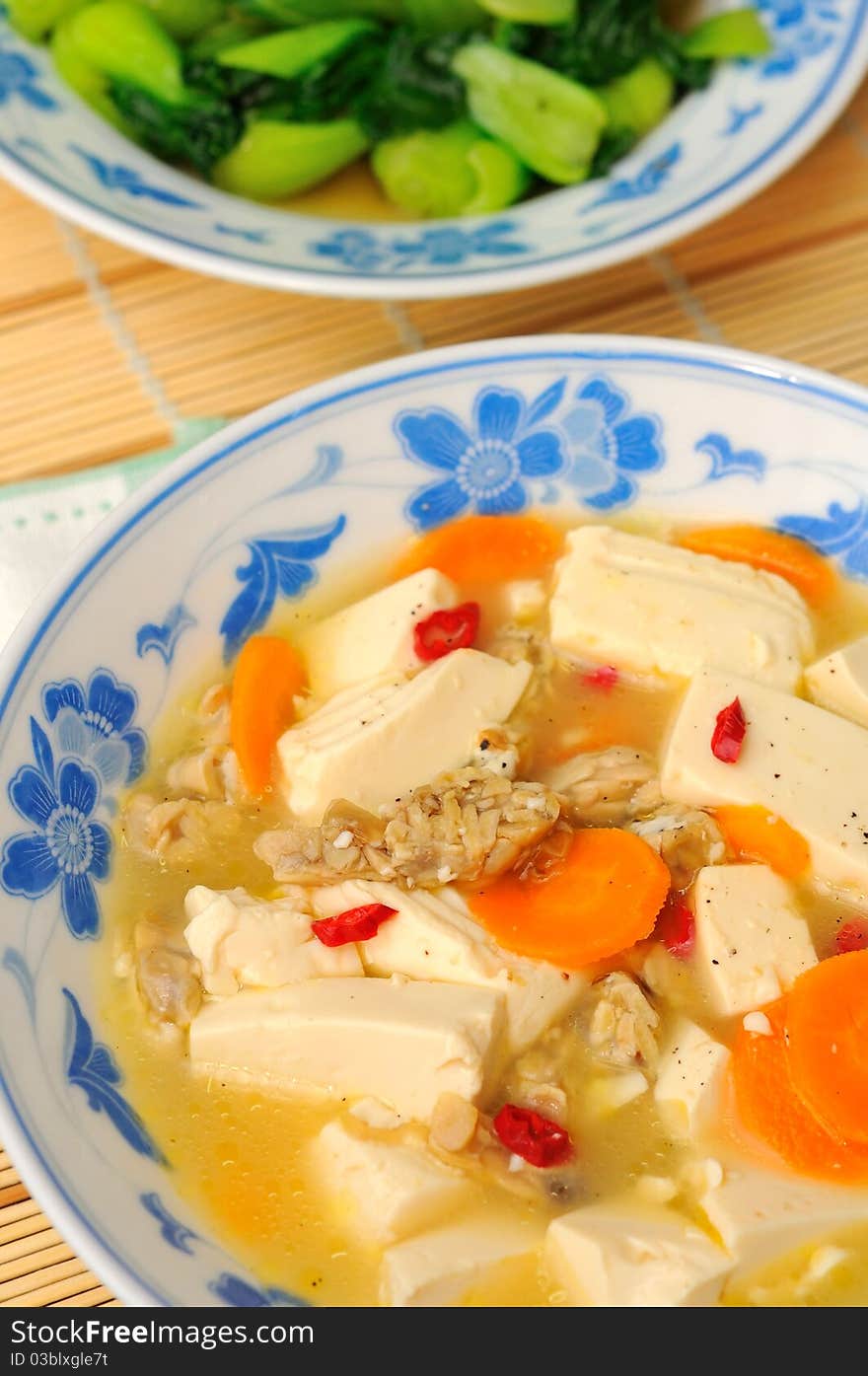 Healthy and nutritious bean curd cuisine cooked Chinese style.