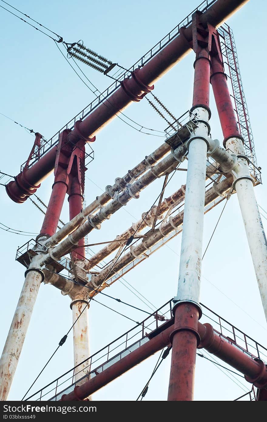 Electric high voltage post with the sky background