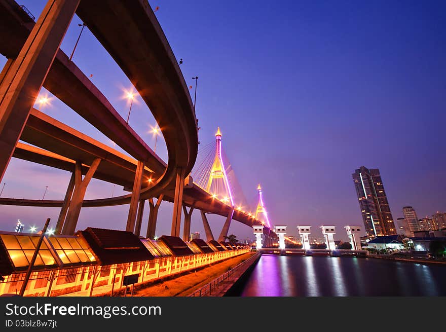 The bridge acrosses Chaopraya river in Thailand. The bridge acrosses Chaopraya river in Thailand.