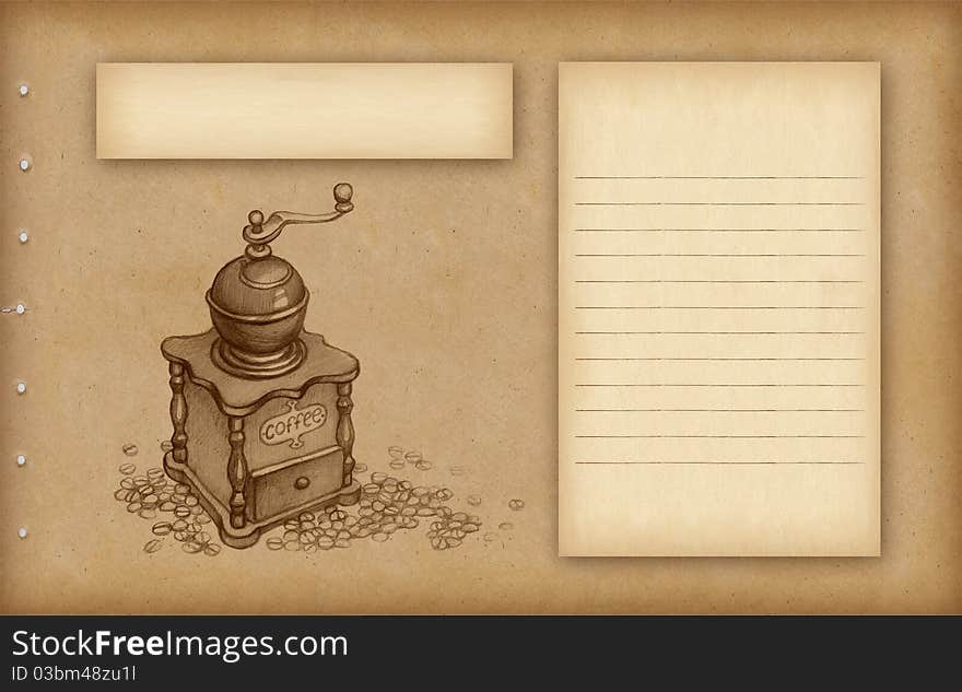 Background with sketch of coffee grinder