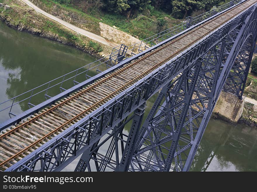 Railway iron bridge in the city of Porto. Railway iron bridge in the city of Porto