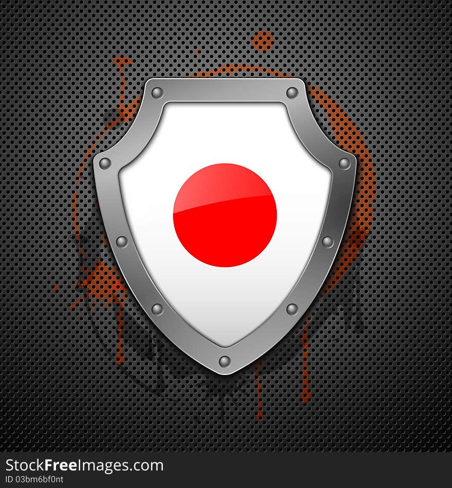 Metallic shield with a flag of Japan