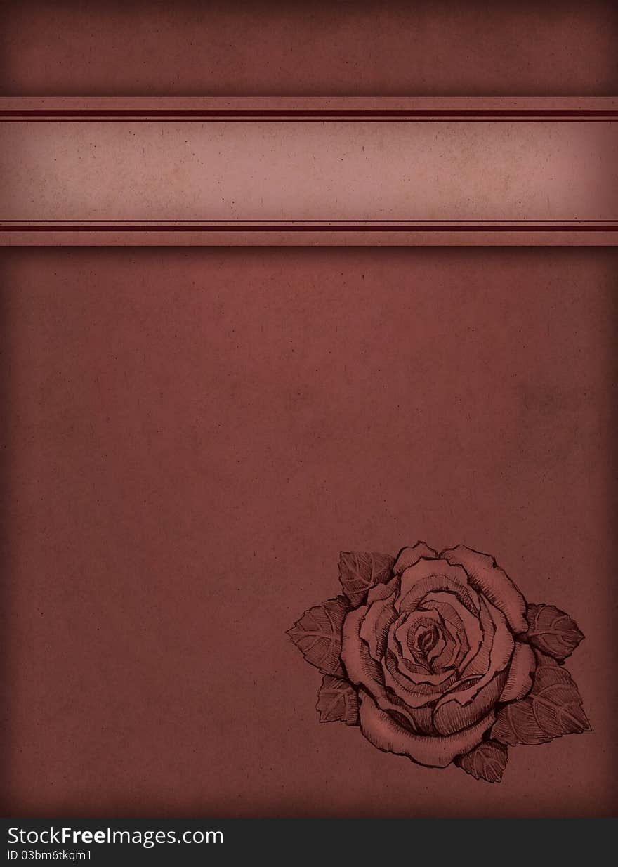 Retro background with pencil drawing of rose