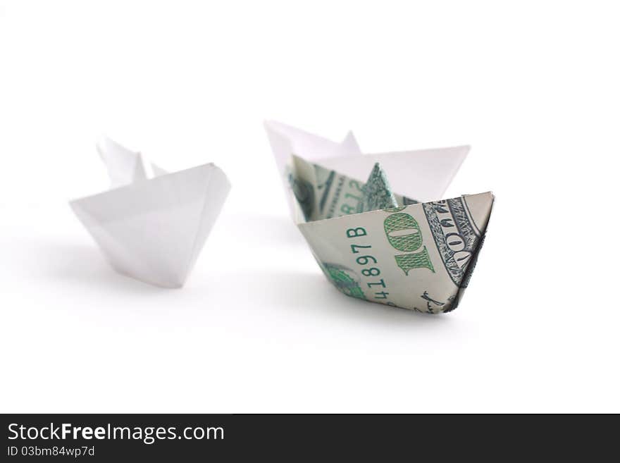 Paper ship on white background boat