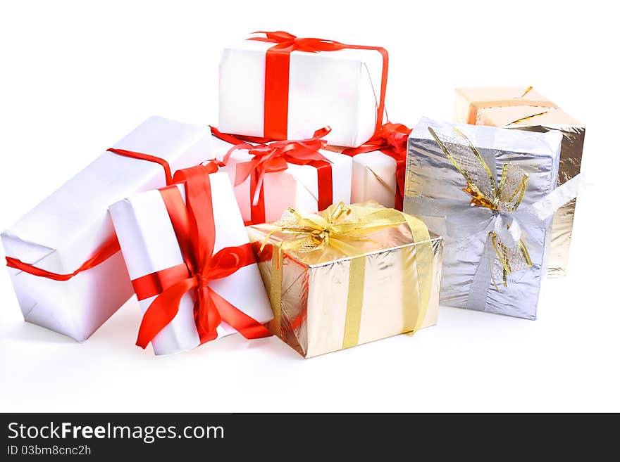 Holiday gift boxes decorated with