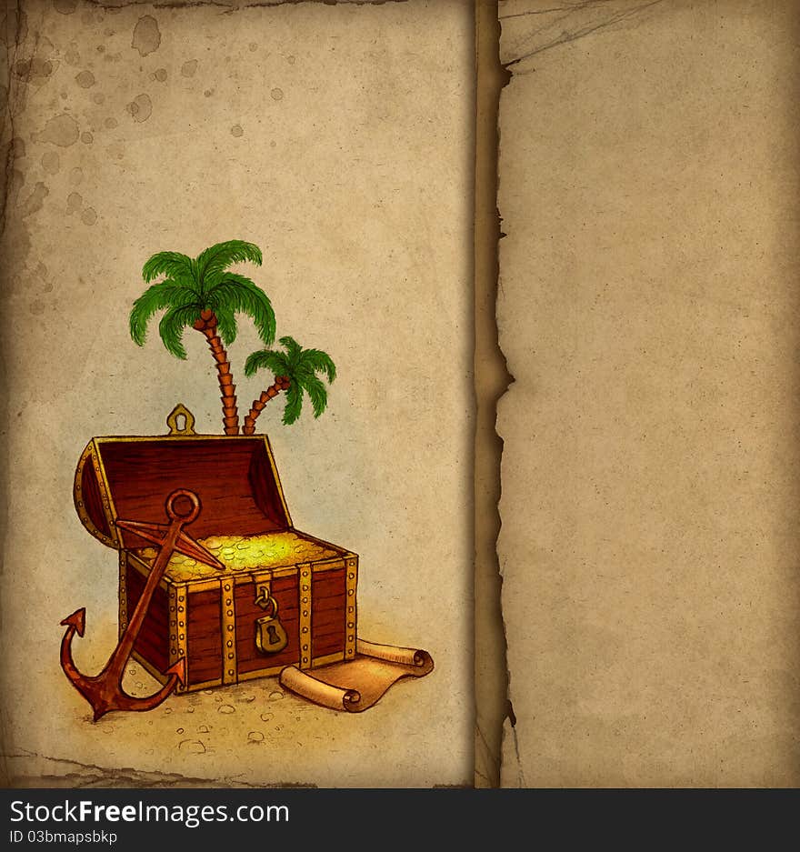 Background with drawing of pirate's treasure. Background with drawing of pirate's treasure.