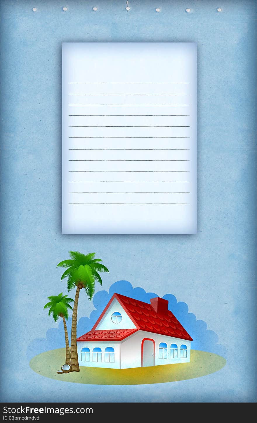 Vacation background with house and palm tree