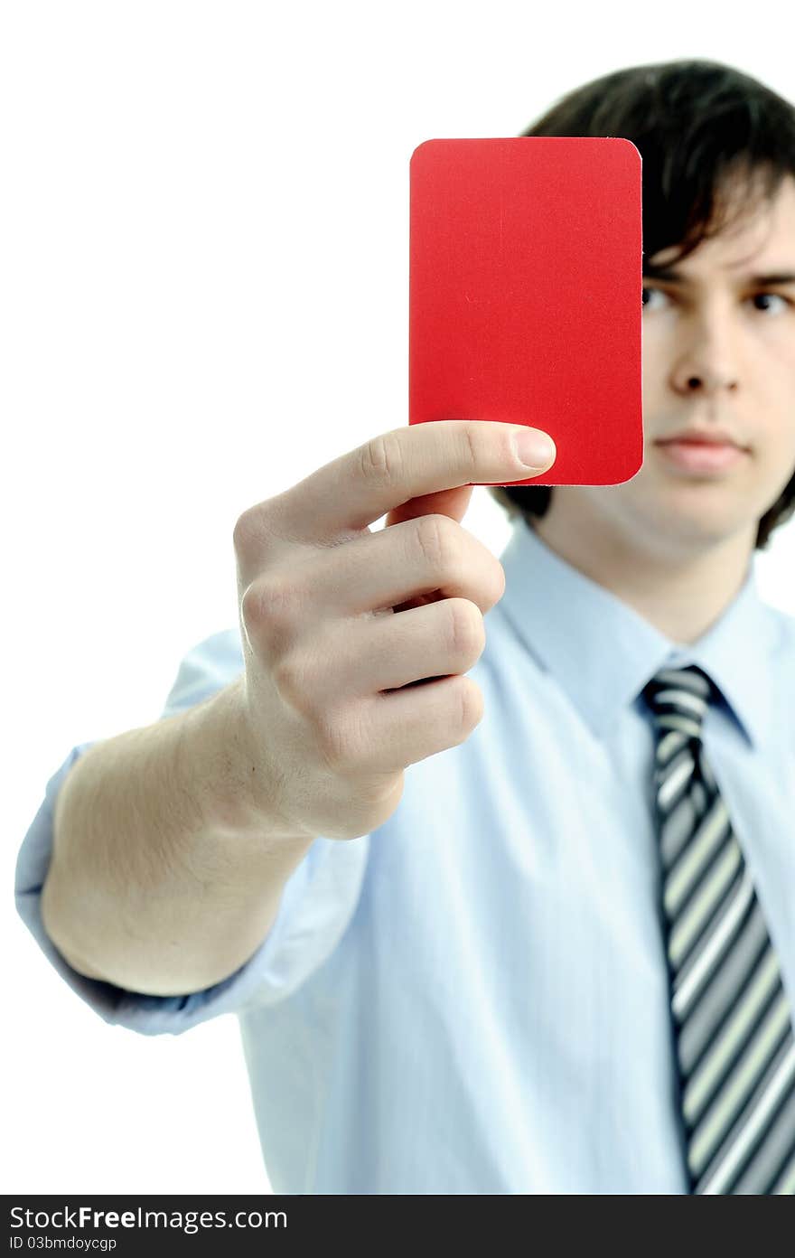 An image of young man with red card