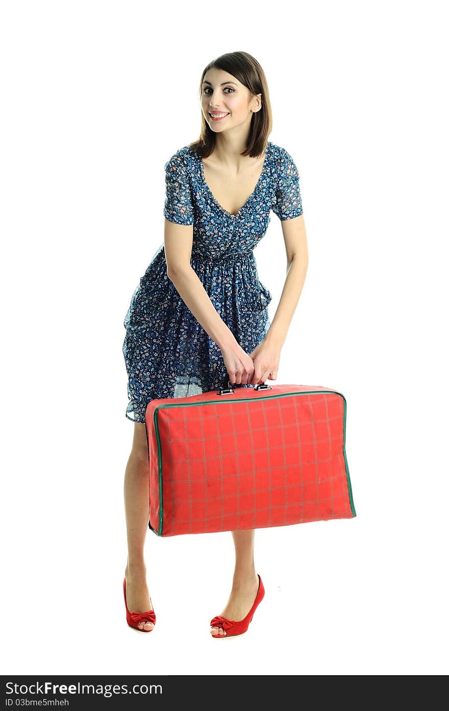 An image of young woman with suitcase. An image of young woman with suitcase