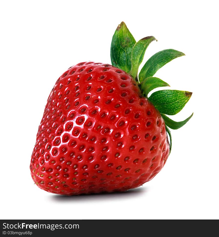 Single red starwberry on white background. Single red starwberry on white background