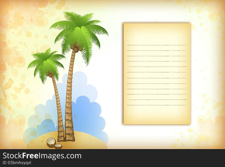 Vacation background with palm and old paper